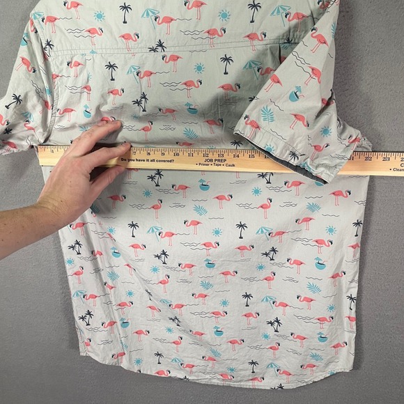 Retrofit Mens Large Button Down Shirt White Flamingo Tropical Short Sleeve - Picture 6 of 8